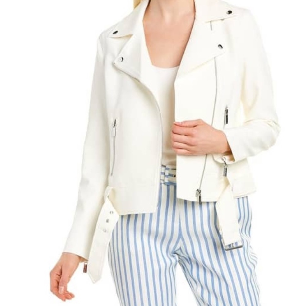 T Tahari Moto Jacket Size M (Ivory)